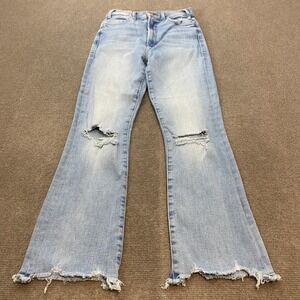 Mother The Hustler Ankle Chew Jeans Womens 25 Blue High Rise Flare Distressed